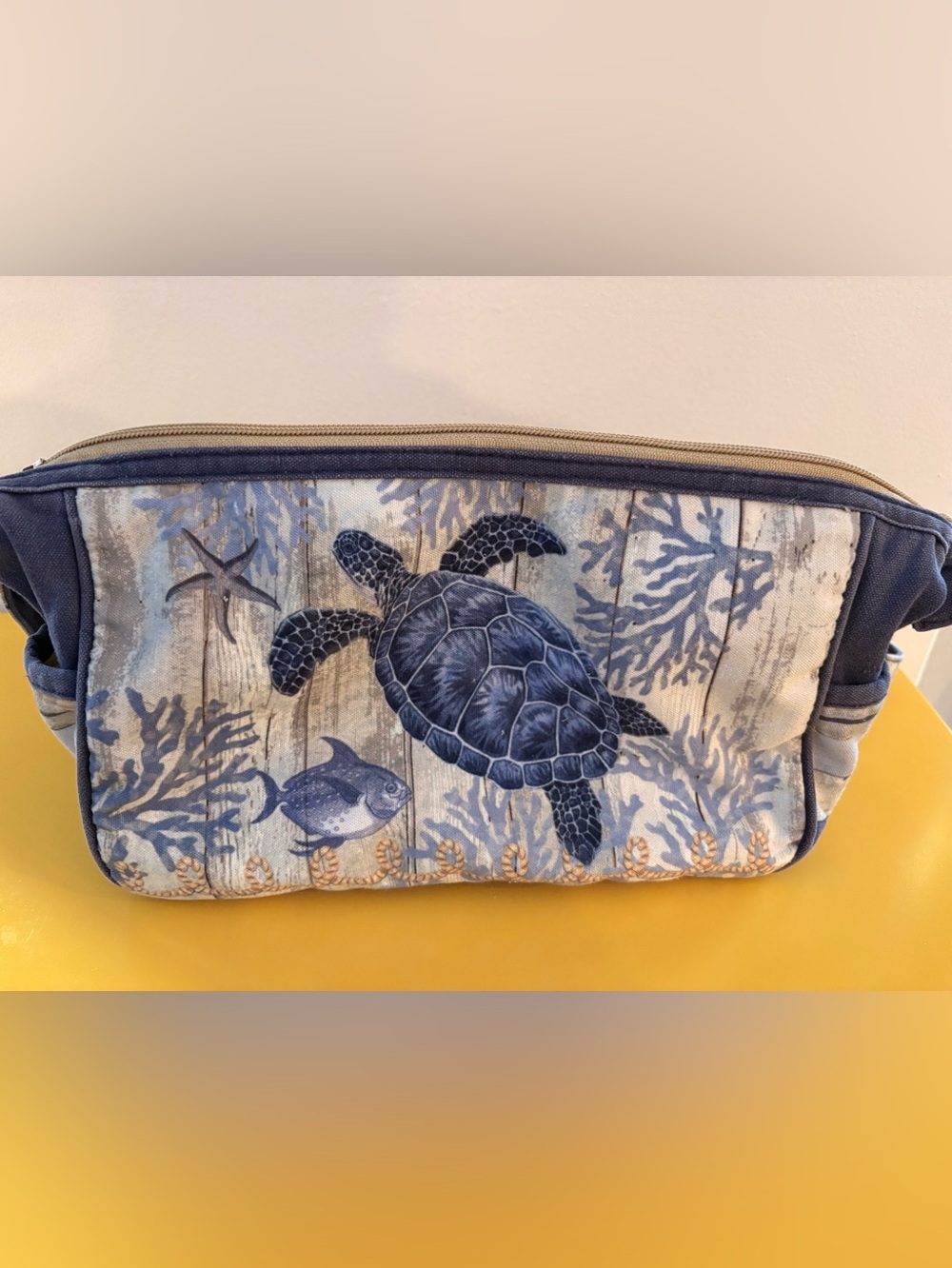 Cotton Crossbody Bag with Turtle and Seahorses
